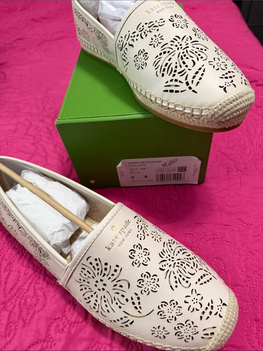kate spade parchment floral laser-cut espadrille slip-on flats